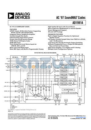 AD1981A datasheet - AC 97 SoundMAX Codec