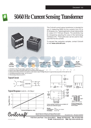 CS2106L datasheet - 50/60 Hz Current Sensing Transforme