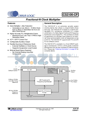 CS2100CP-CZZR datasheet - Fractional-N Clock Multiplier