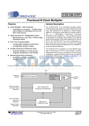 CS2100-OTP datasheet - Fractional-N Clock Multiplier