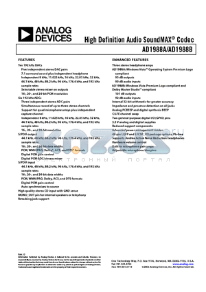 AD1988AJCPZ datasheet - High Definition Audio SoundMAX^ Codec