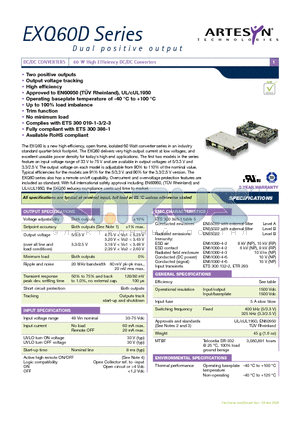 EXQ60-48D3V3-2V5J datasheet - 60 W High Efficiency DC/DC Converters