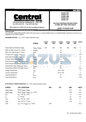 CS220-12M datasheet - SILICON CONTROLLED RECTIFIER 12 AMP, 200 THRU 1000 VOLTS