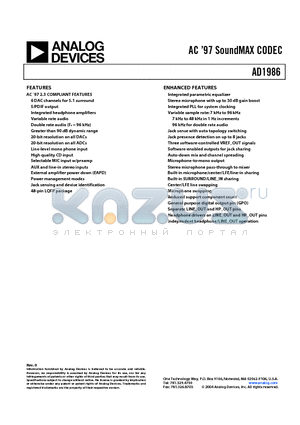 AD1986JSTZ-REEL datasheet - AC 97 SoundMAX CODEC