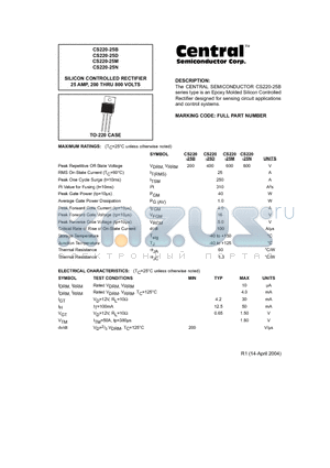 CS220-25D datasheet - SILICON CONTROLLED RECTIFIER 25 AMP, 200 THRU 800 VOLTS