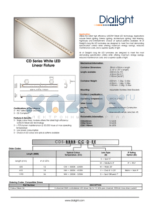 CDS-1190-NW-W datasheet - CD Series White LED Linear Fixture