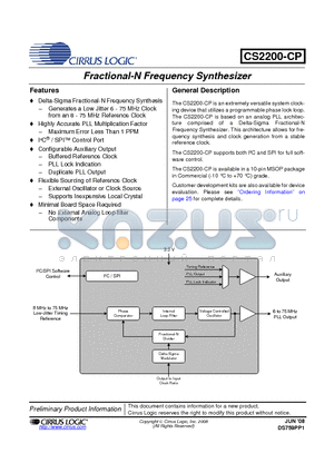 CS2200-CP-CZZ datasheet - Fractional-N Frequency Synthesizer
