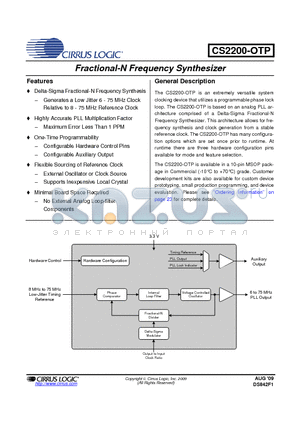 CS2200-OTP datasheet - Fractional-N Frequency Synthesizer