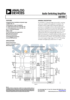 AD1994ACPZRL7 datasheet - Audio Switching Amplifier