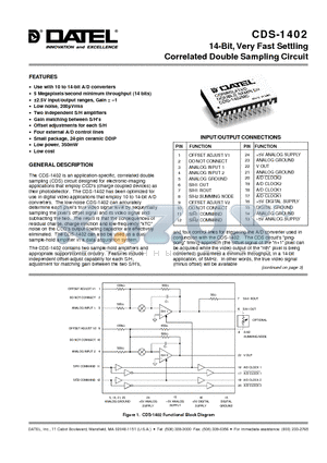 CDS-1402MM datasheet - 14-Bit, Very Fast Settling Correlated Double Sampling Circuit