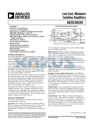 AD202J datasheet - Low Cost, Miniature Isolation Amplifiers