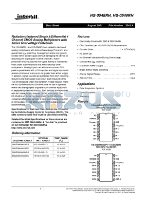 5962D9569401VEC datasheet - Radiation Hardened Single 8/Differential 4 Channel CMOS Analog Multiplexers with Active Overvoltage Protection