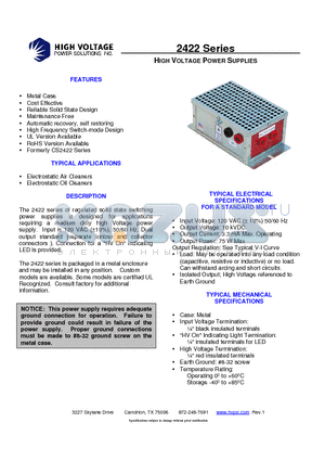 CS2422 datasheet - HIGH VOLTAGE POWER SUPPLIES