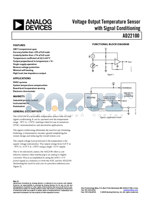 AD22100AR datasheet - Voltage Output Temperature Sensor with Signal Conditioning