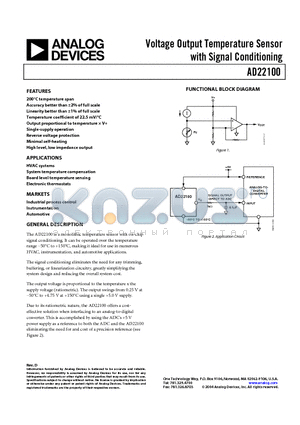AD22100KRZ1 datasheet - Voltage Output Temperature Sensor with Signal Conditioning