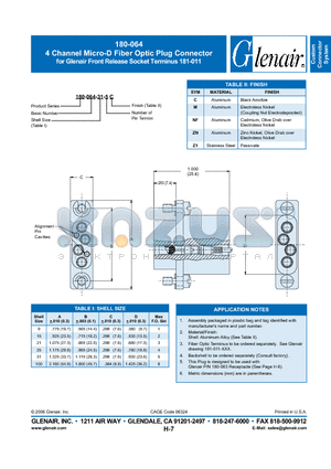 180-064-15-5M datasheet - 4 Channel Micro-D Fiber Optic Plug Connector