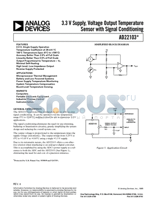 AD22103 datasheet - 3.3 V Supply, Voltage Output Temperature Sensor with Signal Conditioning