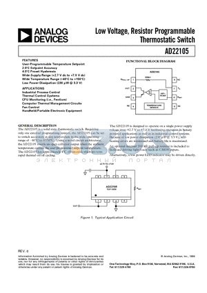 AD22105AR datasheet - Low Voltage, Resistor Programmable Thermostatic Switch