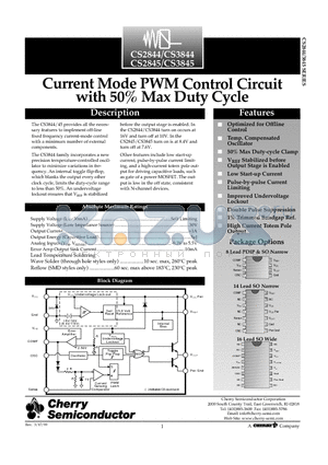 CS2844LDR14 datasheet - Current Mode PWM Control Circuit with 50% Max Duty Cycle