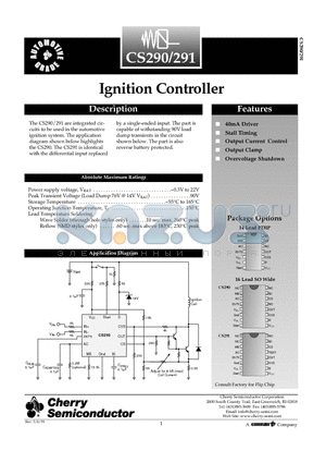 CS290DWR16 datasheet - Ignition Controller