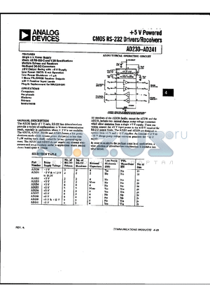 AD240 datasheet - 5 V Powered CMOS RS-232 Drivers/Receivers