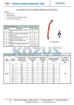85HF160 datasheet - Standard Recovery Diodes (Stud and Lead Type)