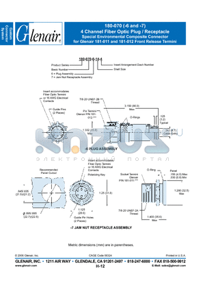180-070-6 datasheet - 4 Channel Fiber Optic Plug / Receptacle Special Environmental Composite Connector