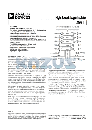 AD261BND-0 datasheet - High Speed, Logic Isolator