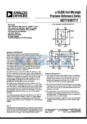 AD2710KN datasheet - (-) 10.000 Volt Ultrahigh Precision Reference Series