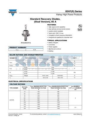 85HF80M datasheet - Standard Recovery Diodes, (Stud Version), 85 A