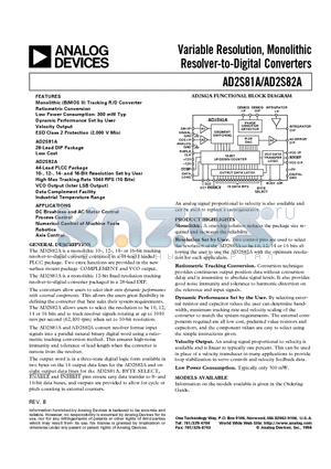 AD2S82A datasheet - Variable Resolution, Monolithic Resolver-to-Digital Converters