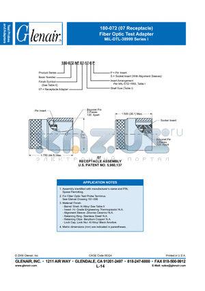 180-072B07-13-4S datasheet - Fiber Optic Test Adapter