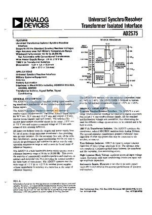 AD2S75AM datasheet - UNIVERSAL SYNCHRO RESOLVER TRANSFORMER ISOLATED INTERFACE