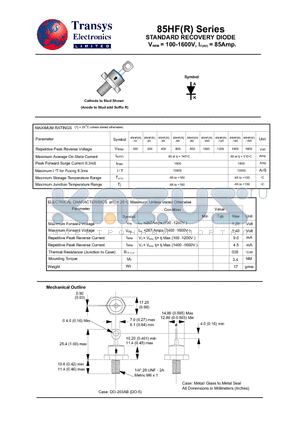 85HFR-60 datasheet - STANDARD RECOVERY DIODE