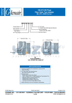 180-072M06-13-4-8S datasheet - Fiber Optic Test Adapter