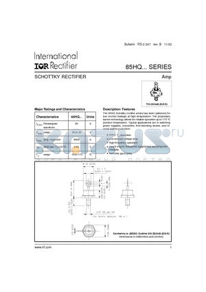 85HQ040 datasheet - SCHOTTKY RECTIFIER