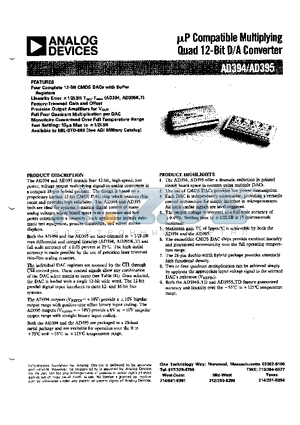 AD394JM datasheet - uP Compatible Multiplying Quad 12-Bit D/A Converter