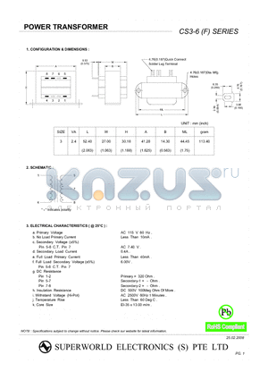 CS3-6 datasheet - POWER TRANSFORMER