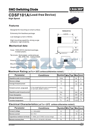 CDSF101A datasheet - SMD Switching Diode