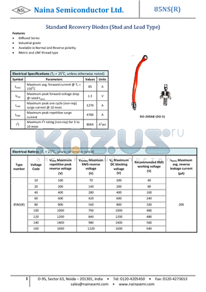 85NSR10 datasheet - Standard Recovery Diodes (Stud and Lead Type)