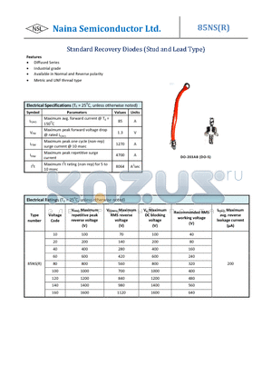 85NS_1 datasheet - Standard Recovery Diodes (Stud and Lead Type)