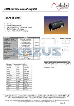 86-SMX datasheet - Surface Mount Crystal