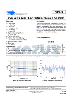 CS3014-FS datasheet - Dual Low-power / Low-voltage Precision Amplifier