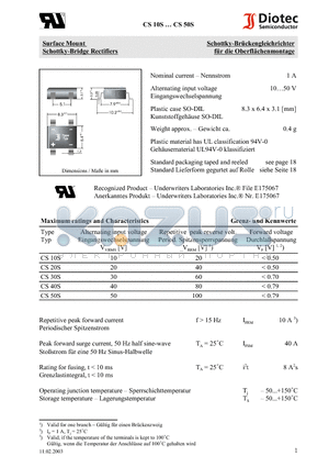 CS30S datasheet - Surface Mount Schottky-Bridge Rectifiers