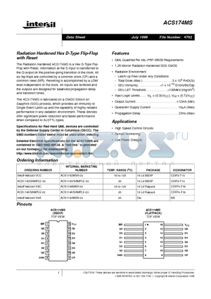 5962F9863401VCC datasheet - Radiation Hardened Hex D-Type Flip-Flop with Reset