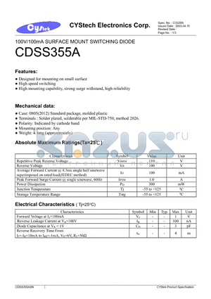 CDSS355ASN datasheet - 100V/100mA SURFACE MOUNT SWITCHING DIODE