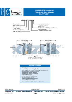 180-089B07-13-8PA datasheet - Fiber Optic Test Adapter
