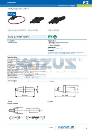 8601.2001.08 datasheet - Inline Fuseholder, 5x20 / 6.3x32 mm