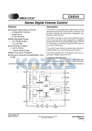 CS3310-KSZ datasheet - Stereo Digital Volume Control