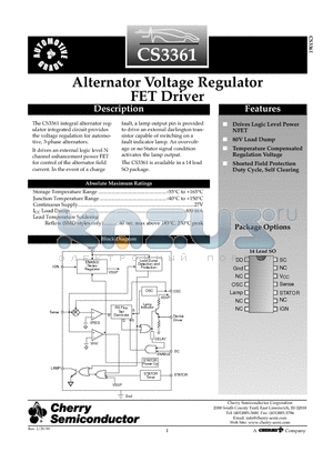 CS3361YDR14 datasheet - Alternator Voltage Regulator FET Driver